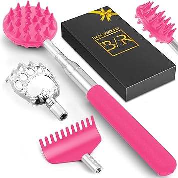 TUKUOS_Telescoping_Back_Scratcher_with_4_Detachable_Heads_-_Stocking_Stuffers_&_Christmas_Gifts_for_Men/Women,_White_Elephant_Gift_for_Adults