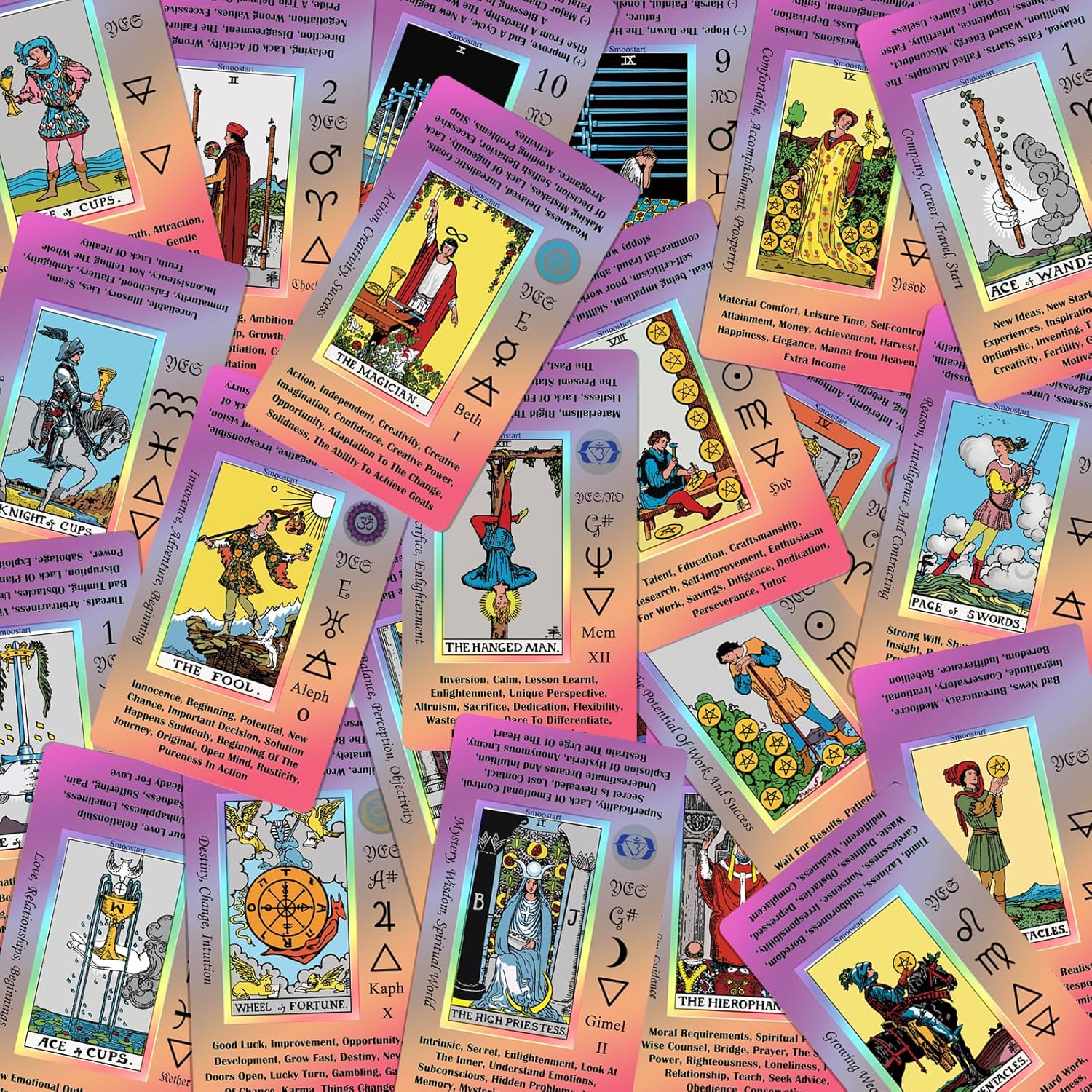 Smoostart_Pink_Tarot_Cards_with_Meanings_for_Beginners,_Tarot_Cards_Deck_with_Guidebook,_Keywords,_Element,_Planet,_Zodiac,_Chakra,_Yes_or_No,_Musical_Pitch,_Numerology,_Hebrew_Alphabet