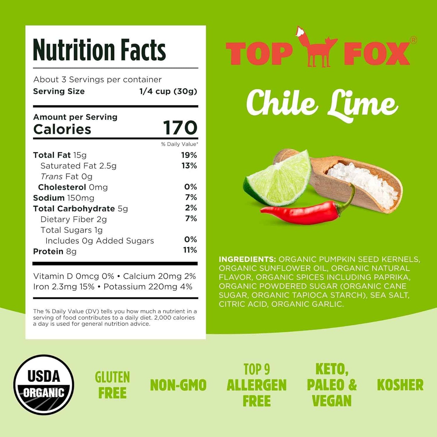 Top Fox Snacks Chile Lime Pumpkin Seeds 2 Pack - Healthy Gourmet Gift Basket Addition for Health Conscious Friends