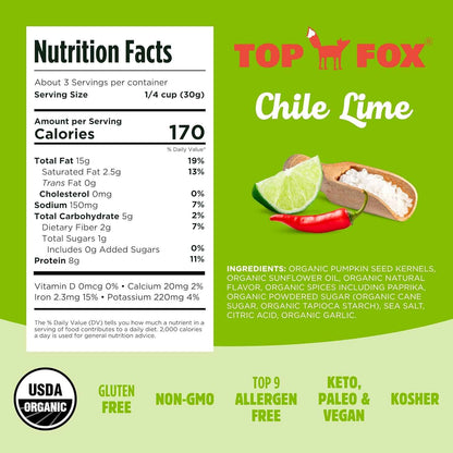 Top Fox Snacks Chile Lime Pumpkin Seeds 2 Pack - Healthy Gourmet Gift Basket Addition for Health Conscious Friends