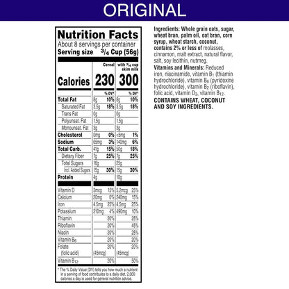 Kellogg's Cracklin' Oat Bran Breakfast Cereal, Fiber Cereal, Family Cereal, Original (3 Boxes) – Clean-Label Morning Bowl for Wellness-Focused Adults
