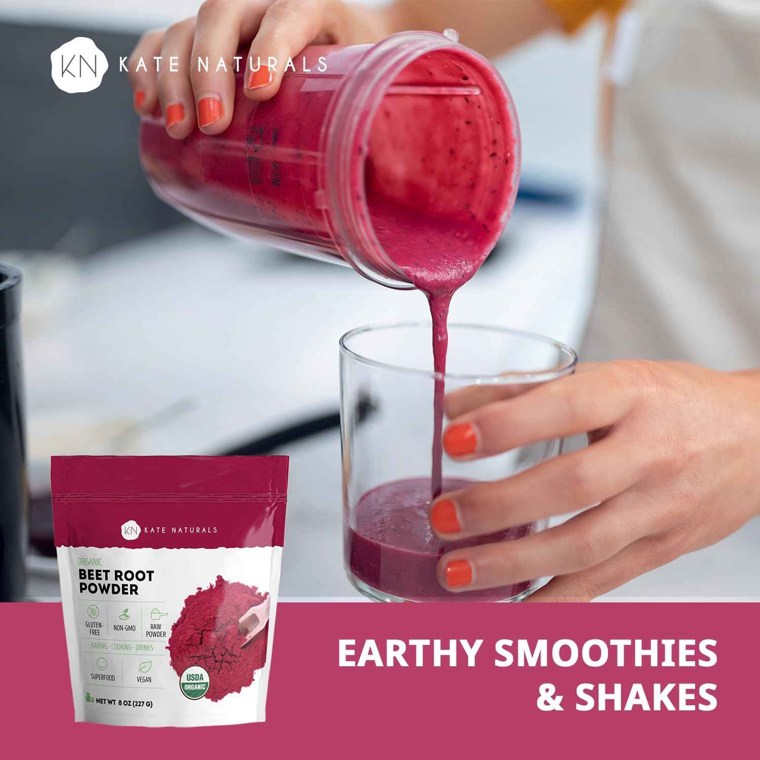 Kate Naturals Organic Beet Root Powder for Camping Smoothies – Lightweight Nutrient Boost On-the-Go