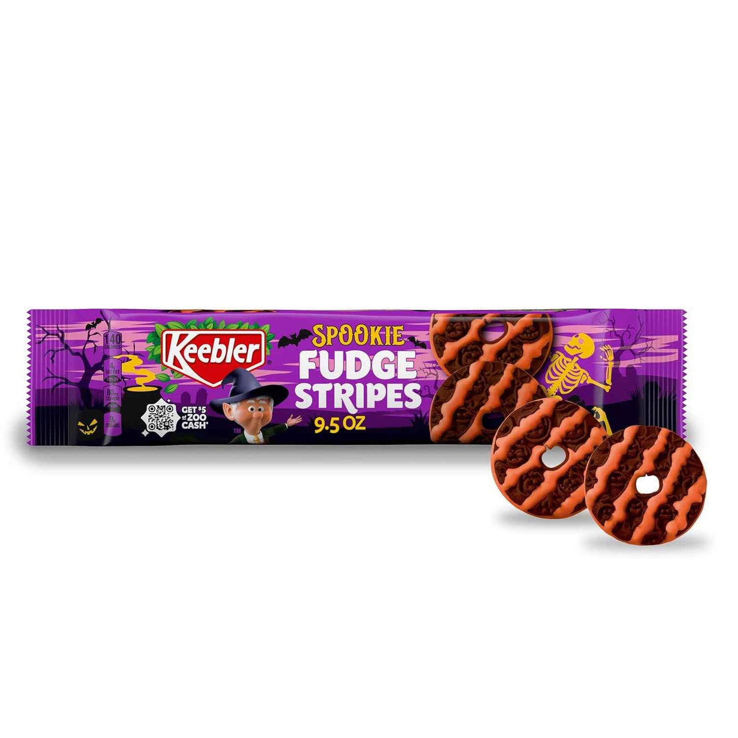 Keebler Spookie Fudge Stripes Cookies – Portable Halloween Snack for Family Zoo Outings and Scavenger Hunts, 9.5 oz