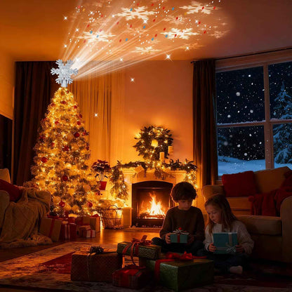 FrostyGlow Lighted Snowflake Topper – Cozy Aesthetic for Holiday Interiors, 3D Glitter Design with Wall and Ceiling Projection