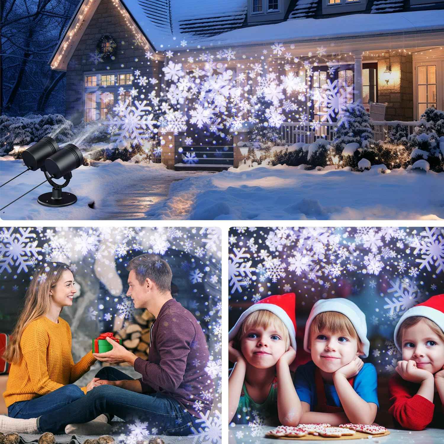 MuliVid Snowfall LED Projector – Stylish Indoor Home Decor for Holiday Season, Four Dynamic Patterns for Cozy Atmosphere