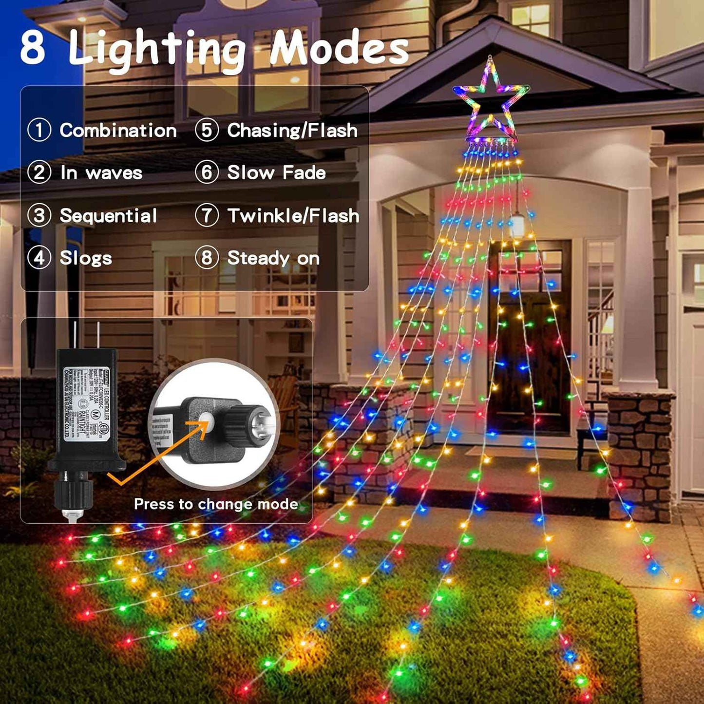 BlcTec 317 LED Waterfall Lights – Flameless, Cool-Running Holiday Lighting Safe Around Kids, Pets, and Sleeping Areas