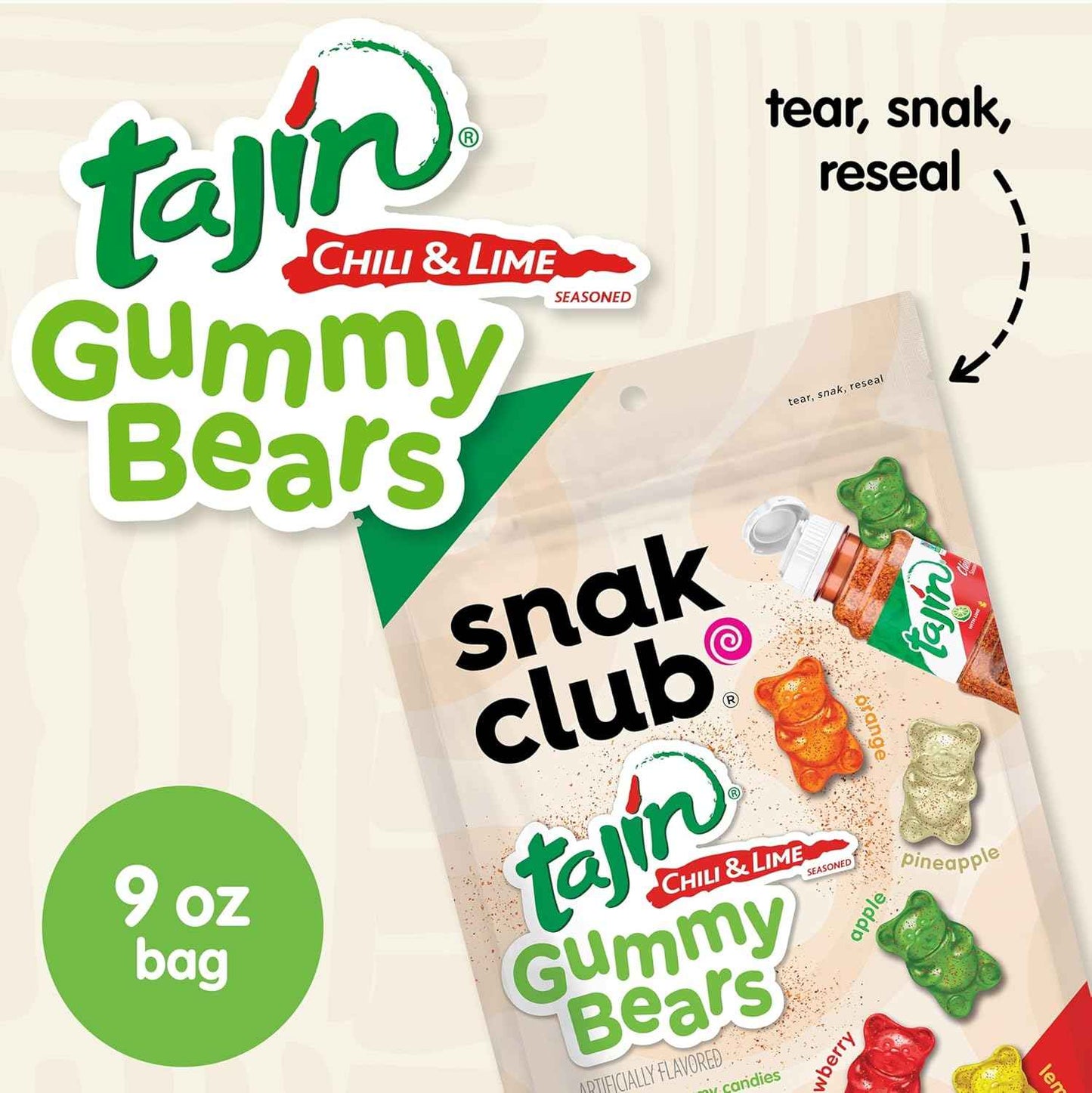 Snak Club Tajin Gummy Bears – Unique Snack Gift for Spicy Food Lovers, Assorted Fruit 9 oz