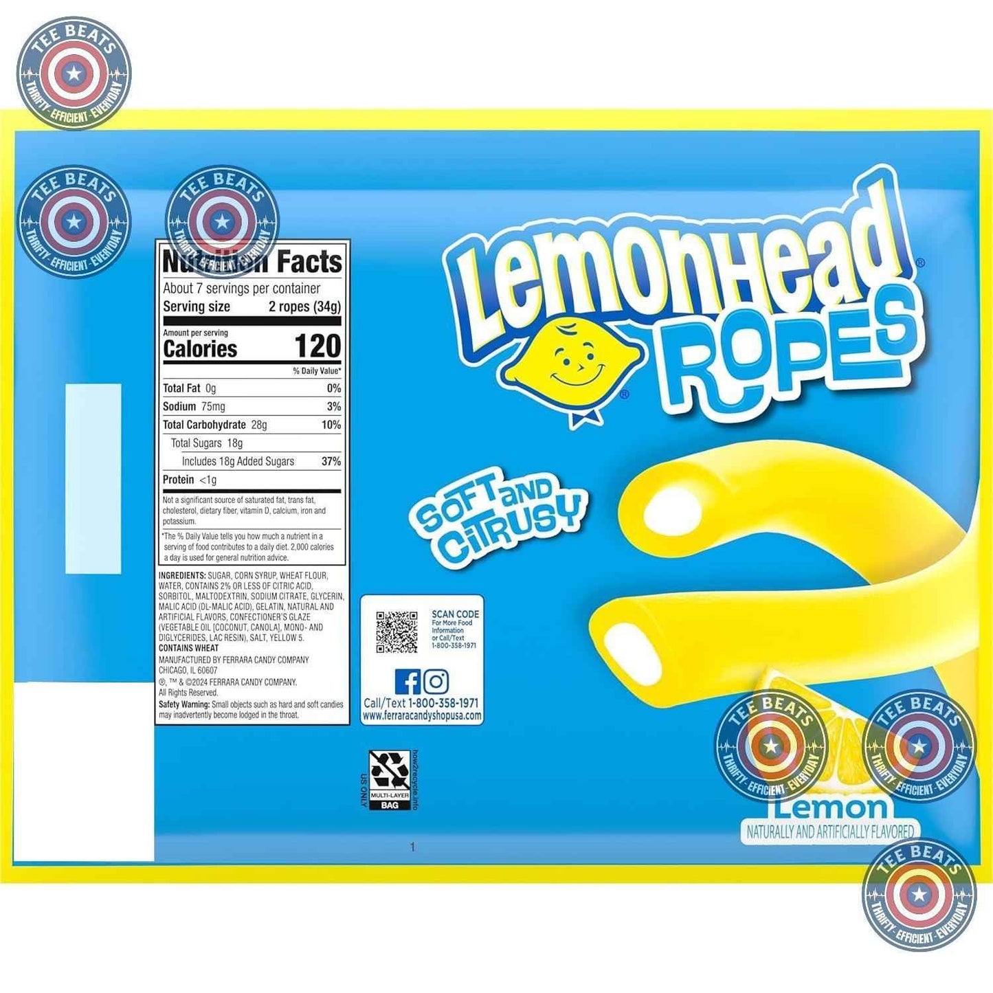 Lemonhead Ropes Citrus Chewy Rope Candy – Throwback Holiday Gift for Candy Lovers, 9 oz