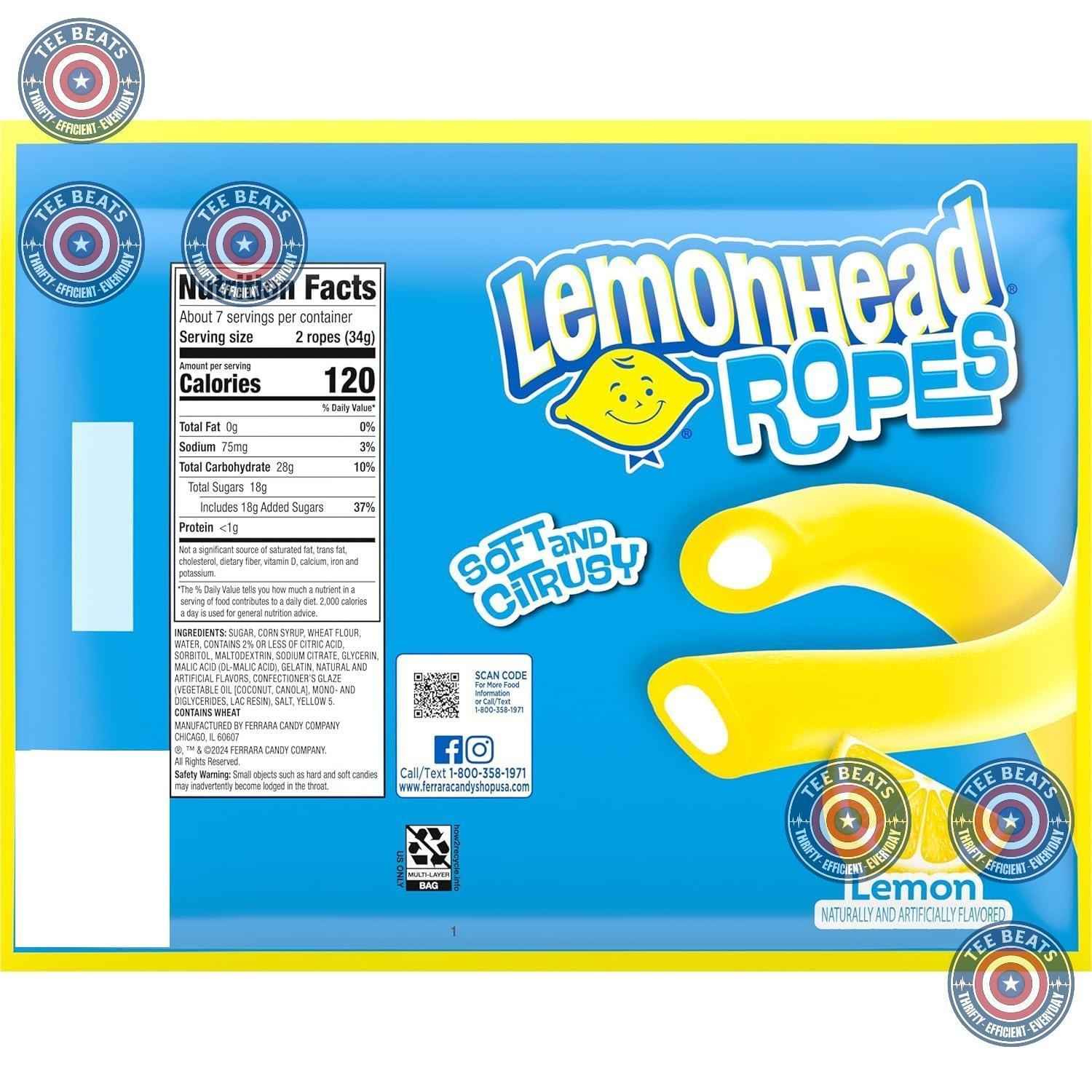 Lemonhead Ropes Citrus Chewy Rope Candy – Throwback Holiday Gift for Candy Lovers, 9 oz