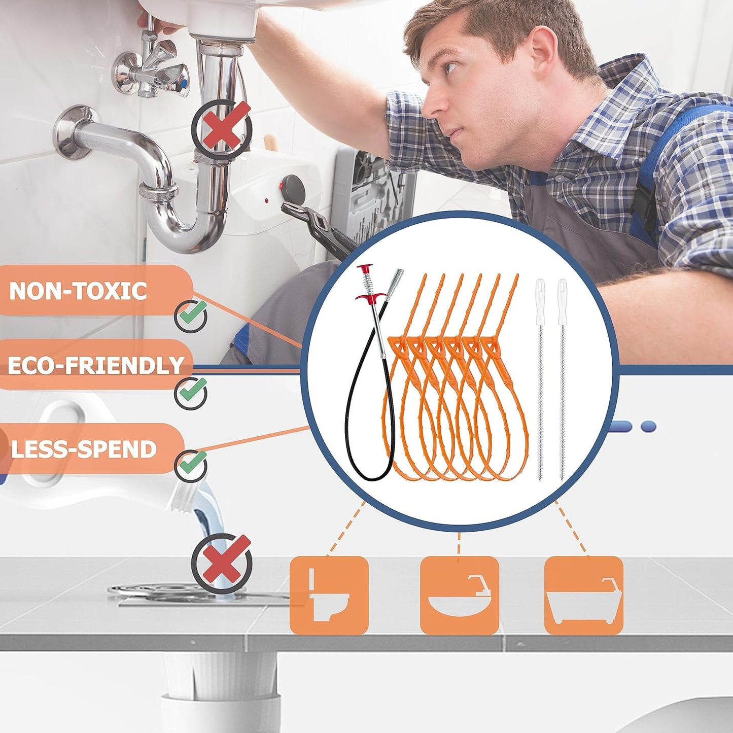 9-Piece Drain Cleaning Set – Simple Bathroom and Kitchen Clog Remover for Uncluttered Home Toolkits