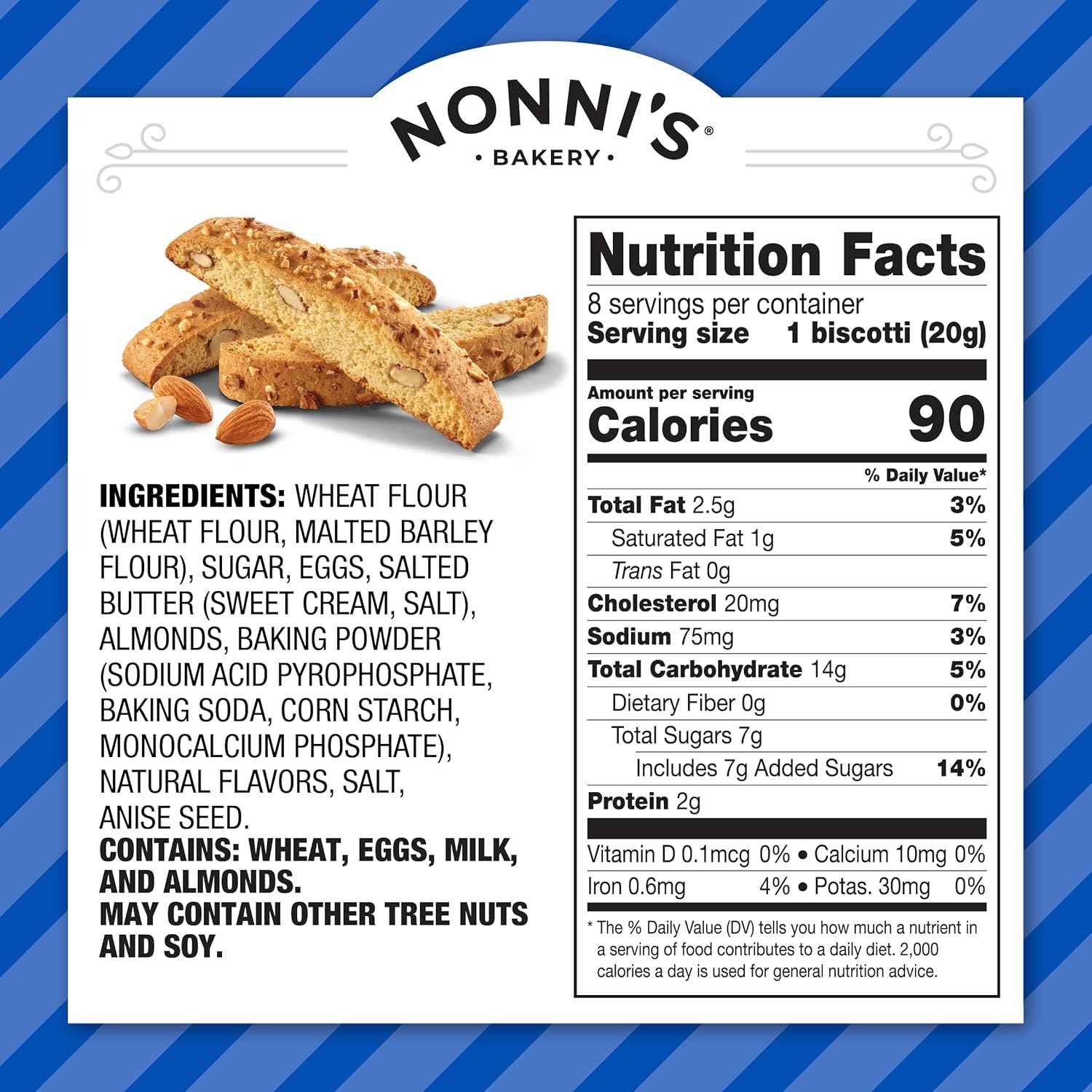 Nonni's Originali Almond Biscotti – 90-Calorie Mindful Snack for Self-Care Afternoons, Individually Wrapped