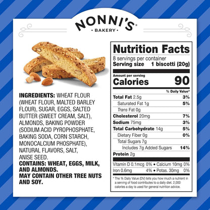 Nonni's Originali Almond Biscotti – 90-Calorie Mindful Snack for Self-Care Afternoons, Individually Wrapped