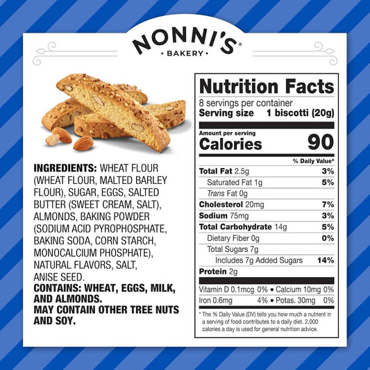 Nonni's Originali Almond Biscotti – 90-Calorie Mindful Snack for Self-Care Afternoons, Individually Wrapped