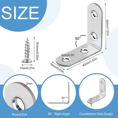HENSUN L Bracket Set – Home Office Furniture Stabilizer, Silver Braces to Reinforce Desks and Workstation Shelves