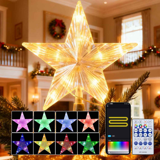 Lumicharm Water-Resistant Christmas Star Tree Topper – Outdoor Patio and Porch Holiday Light