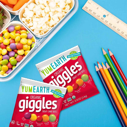 YumEarth Organic Giggles Chewy Candy – Allergy Friendly, No Artificial Dyes, Non GMO, Gluten Free, Fruit Flavored, Vegan Candy Snacks 0.5 oz