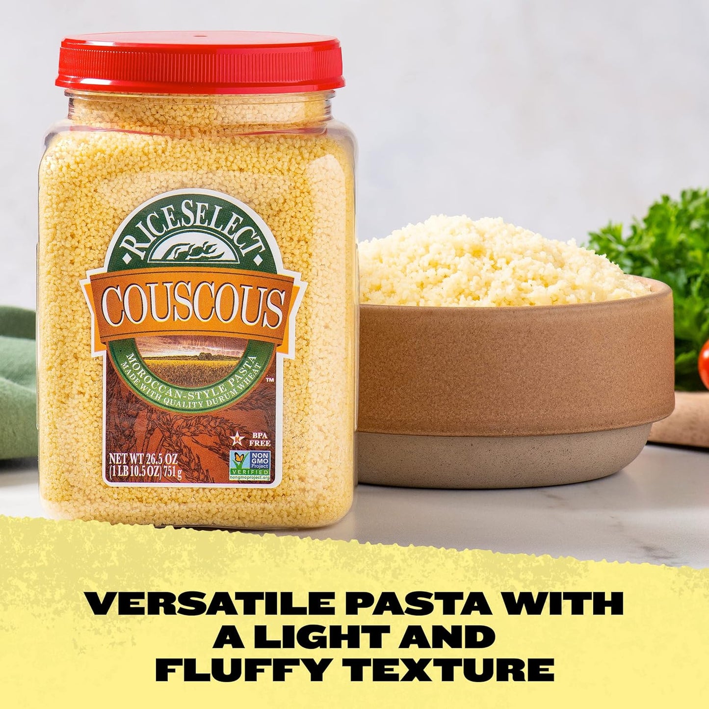 RiceSelect_Couscous,_Moroccan-Style_Wheat_Couscous_Pasta,_Non-GMO,_26.5-Ounce_Jar,_(Pack_of_1)