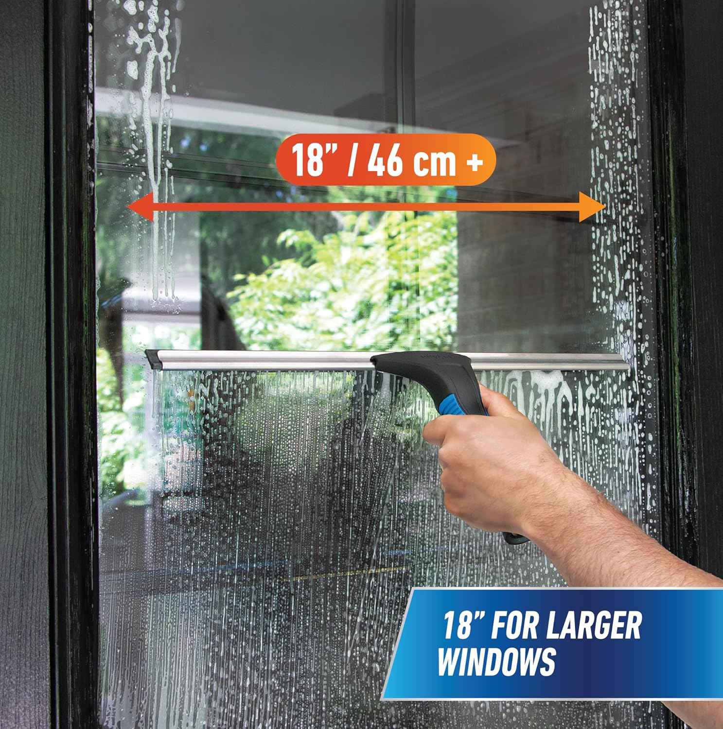 Unger Professional Connect and Clean 18” EZ Change Window and Glass Cleaning Squeegee, Large and Small Windows, Rubber Blade Tool for Streak-Free Results