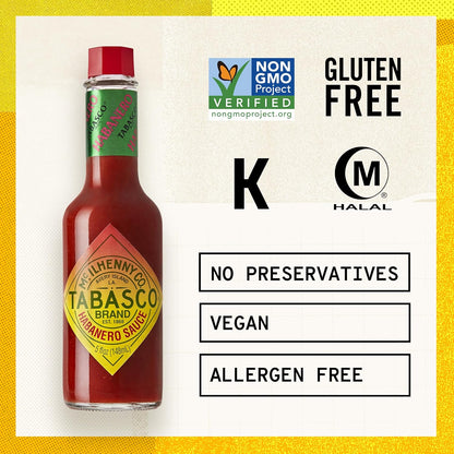 TABASCO_Brand_Habanero_Sauce,_Spicy_&_Fruity_Habanero_Hot_Sauce,_Glass_Bottle,_Jamaican-Style,_Packed_with_Heat,_Great_for_Wing_Sauce,_Shrimp_Kabobs,_&_More,_5_Fl_Oz_(Pack_of_1)