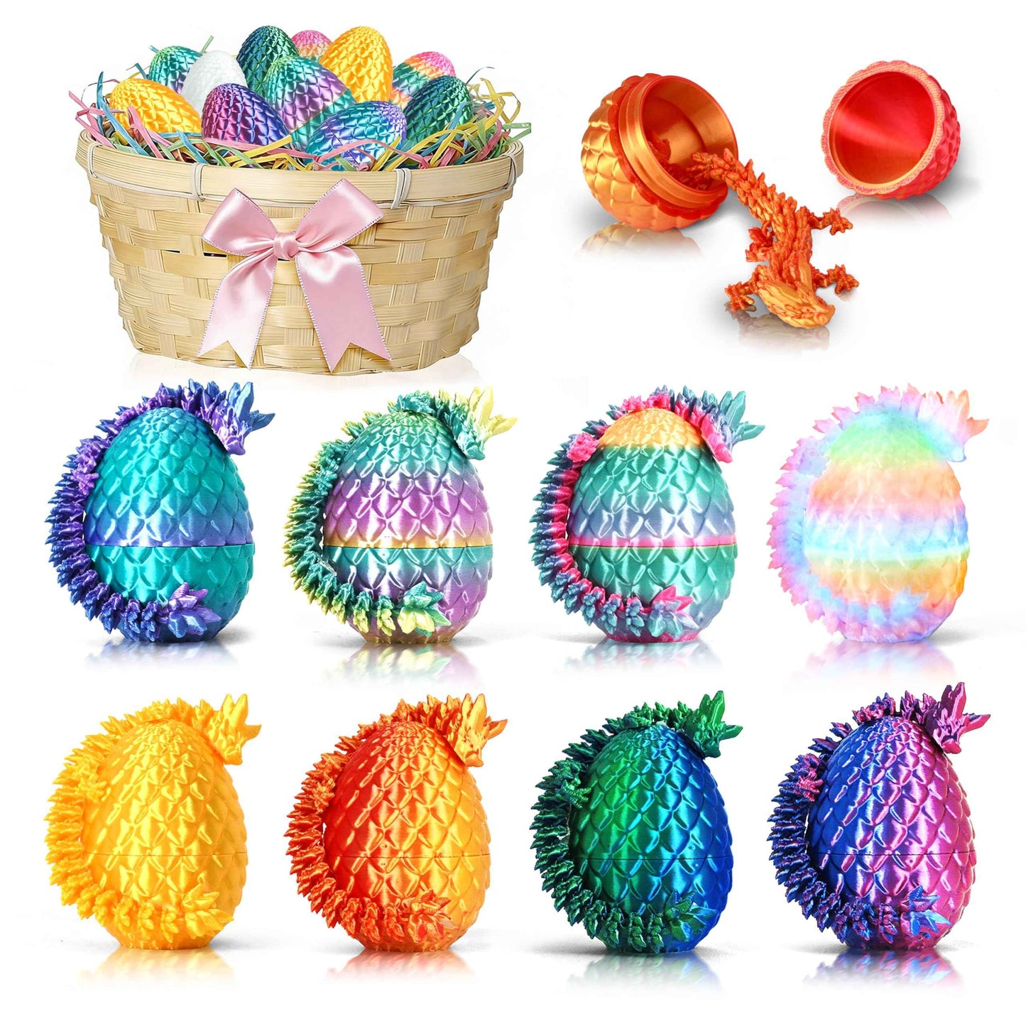 Easter 3D Printed Dragon Eggs, Prefilled Easter Dragon Egg with Dragon Toy for Basket Stuffers, Goodie Bag Fillers, Easter Egg Hunt, Unique Easter Basket Essentials for Kids
