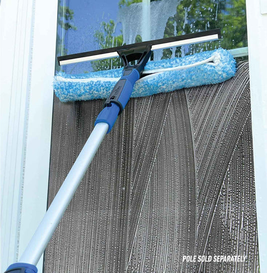 Unger Professional Connect and Clean 2-in-1 Squeegee and Scrubber, 14” Window Cleaning Tool, Essential Glass Cleaner for Commercial and Residential Use, Reusable Microfiber Sleeve, Streak-Free Results