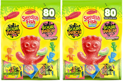 SOUR PATCH KIDS and SWEDISH FISH Mini Soft & Chewy Candy Variety Pack, Bulk Candy, 80 Treat-Size Snack Packs