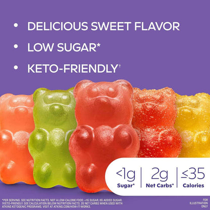 Atkins Endulge Gummy Bears Variety Pack, Low Sugar, Keto Friendly Candy, 18 Pack (12 Sweet Gummy Bears, 6 Sour Gummy Bears)