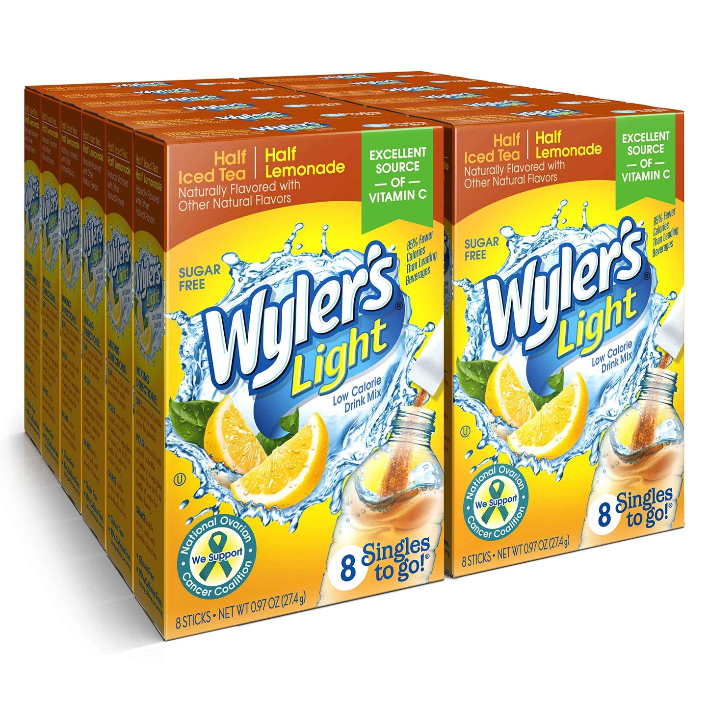 Wyler's Light Singles To Go Powder Packets, Water Drink Mix, 12 Boxes, 8 Servings per Box, 96 Total Servings