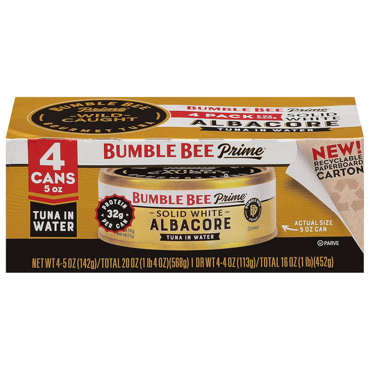 Bumble_Bee_Prime_Solid_White_Albacore_Tuna_in_Water,_5_oz_Cans_(Pack_of_4)_-_Premium_Wild_Caught_Tuna_-_32g_Protein_per_Serving_-_Non-GMO_Project_Verified,_Gluten_Free,_Kosher