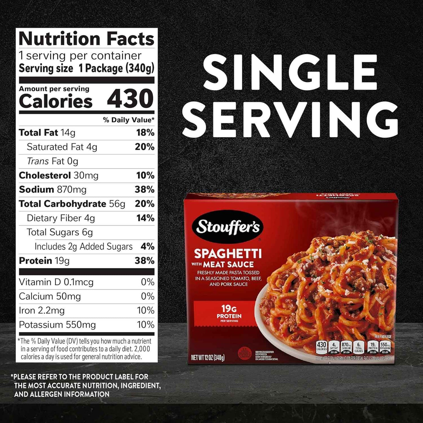 Stouffer's Spaghetti With Meat Sauce, Single Serve, Frozen Pasta, Single Frozen Meals