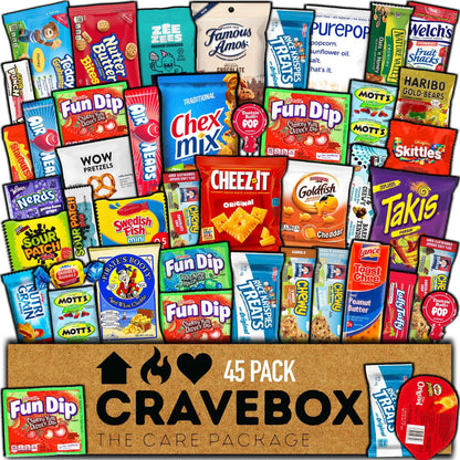 CRAVEBOX Snacks Box Variety Pack Care Package (45 Count) Easter Treats Gift Basket Adults Kids Grandkids Guys Girls Women Men Boyfriend Birthday Cookies Chips College Student Office School
