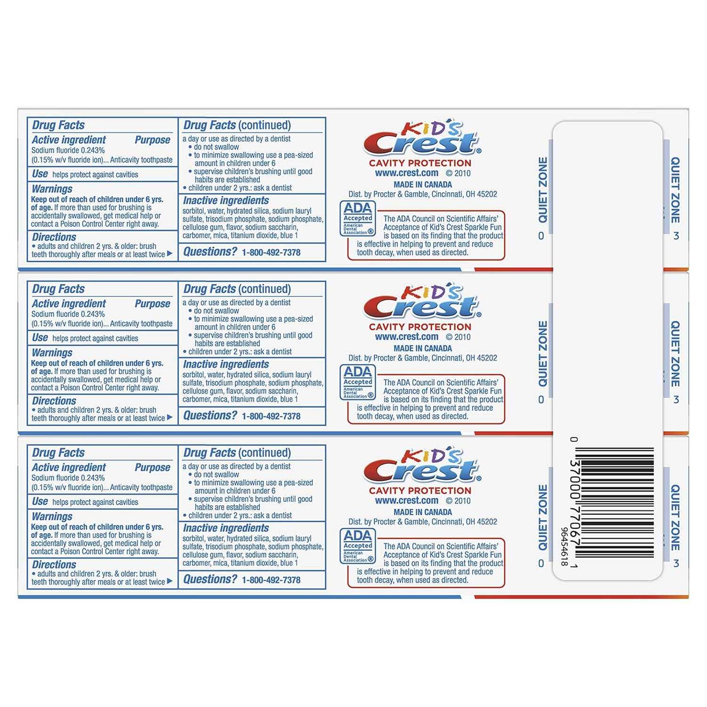 Crest Kid's Cavity Protection Toothpaste, Crest Kids Toothpaste, For Children And Toddlers 2+, 4.6 Oz (Pack of 3), Toothpaste For Kids, Packaging may vary