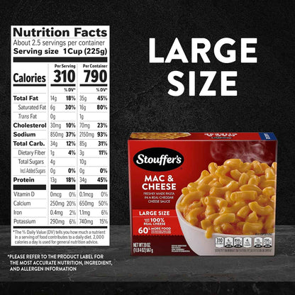 Stouffer's Macaroni And Cheese, Large Size, Oven Or Microwave Dinner, Easy Frozen Dinners