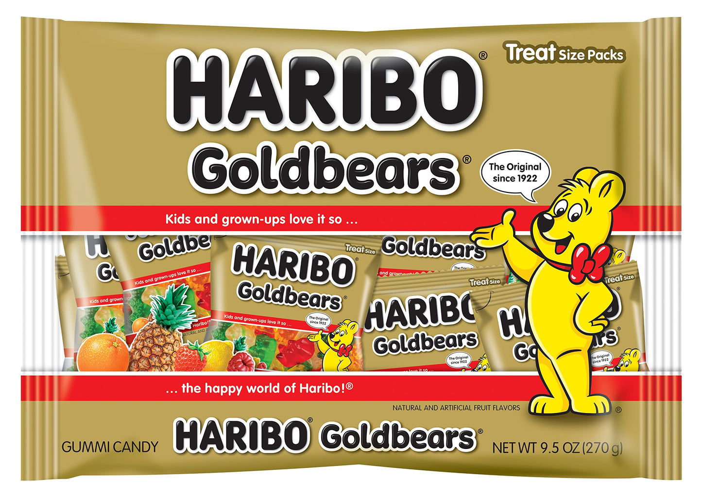 HARIBO Gummi Candy, Original Goldbears Gummy Bears, 9.5 Ounce Treat Size Multipack Bag, Delicious Soft &amp;amp; Chewy Sweet Snacks, Assorted Fruity Flavors