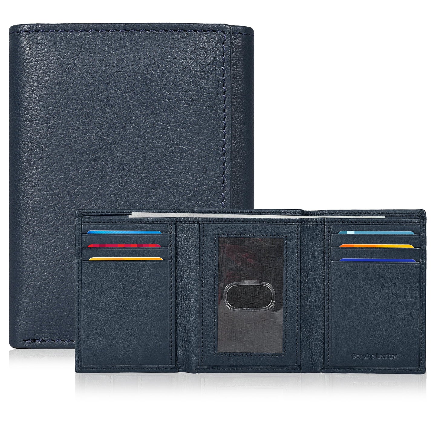 Real Leather Mens Trifold Wallet RFID Blocking Slim Minimalist Front Pocket - Thin &amp;amp; Stylish with ID Window in Gift Box