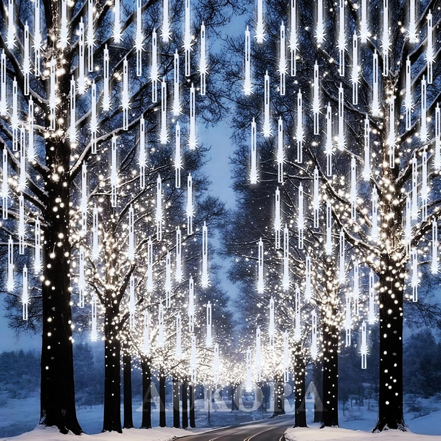 Aukora_Christmas_Lights_Outdoor_Meteor_Shower_Falling_Rain_Lights_12_inch_8_Tubes_192LED_Snowfall_Cascading_Icicle_String_Light_for_Xmas_Tree_Decor_Wedding_Party_Holiday_Window_Garden,_UL_Plug,_White