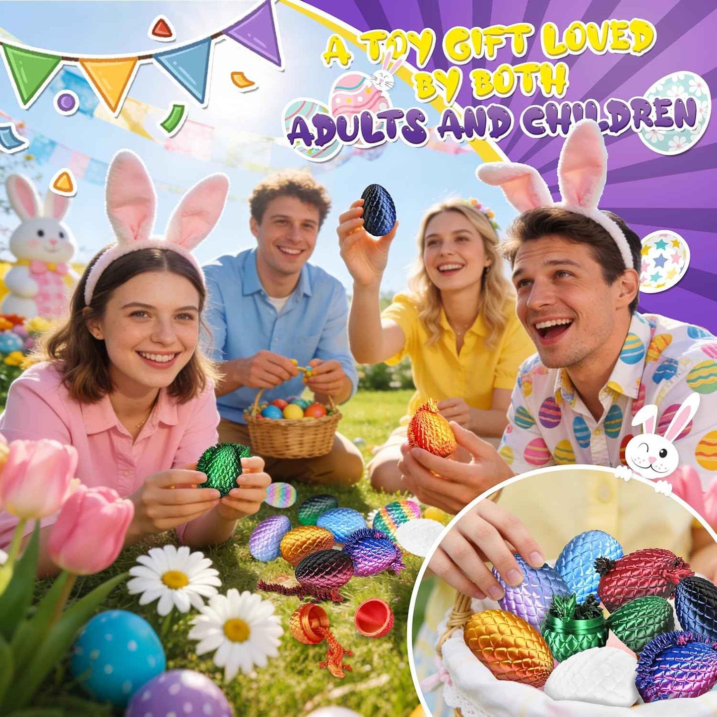Easter 3D Printed Dragon Eggs, Prefilled Easter Dragon Egg with Dragon Toy for Basket Stuffers, Goodie Bag Fillers, Easter Egg Hunt, Unique Easter Basket Essentials for Kids