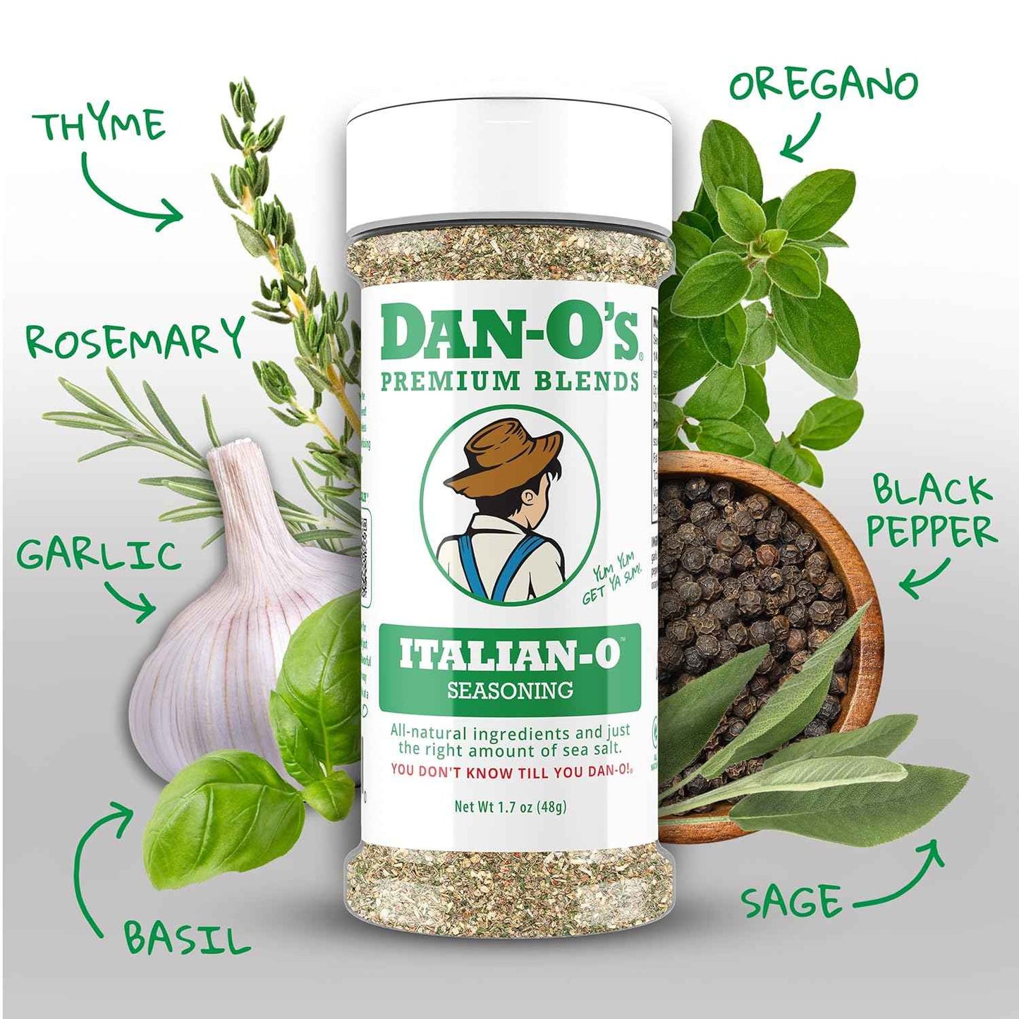 Dan-O's, 1.7 oz Bottle, 2 Pack, for Pasta, Pizza, Salad, Veggies and More, Sugar Free, Zero Calorie, Use this Spice Blend to Craft Meatballs or Pasta Sauce