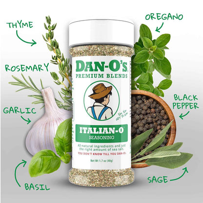 Dan-O's, 1.7 oz Bottle, 2 Pack, for Pasta, Pizza, Salad, Veggies and More, Sugar Free, Zero Calorie, Use this Spice Blend to Craft Meatballs or Pasta Sauce