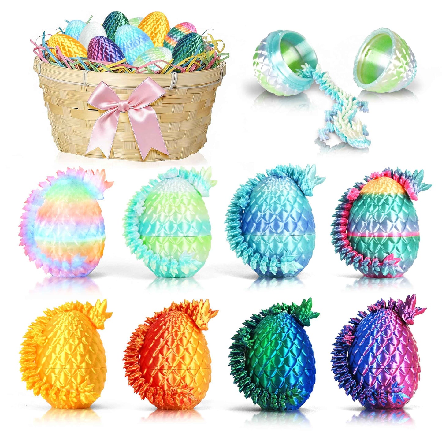 Easter 3D Printed Dragon Eggs, Prefilled Easter Dragon Egg with Dragon Toy for Basket Stuffers, Goodie Bag Fillers, Easter Egg Hunt, Unique Easter Basket Essentials for Kids
