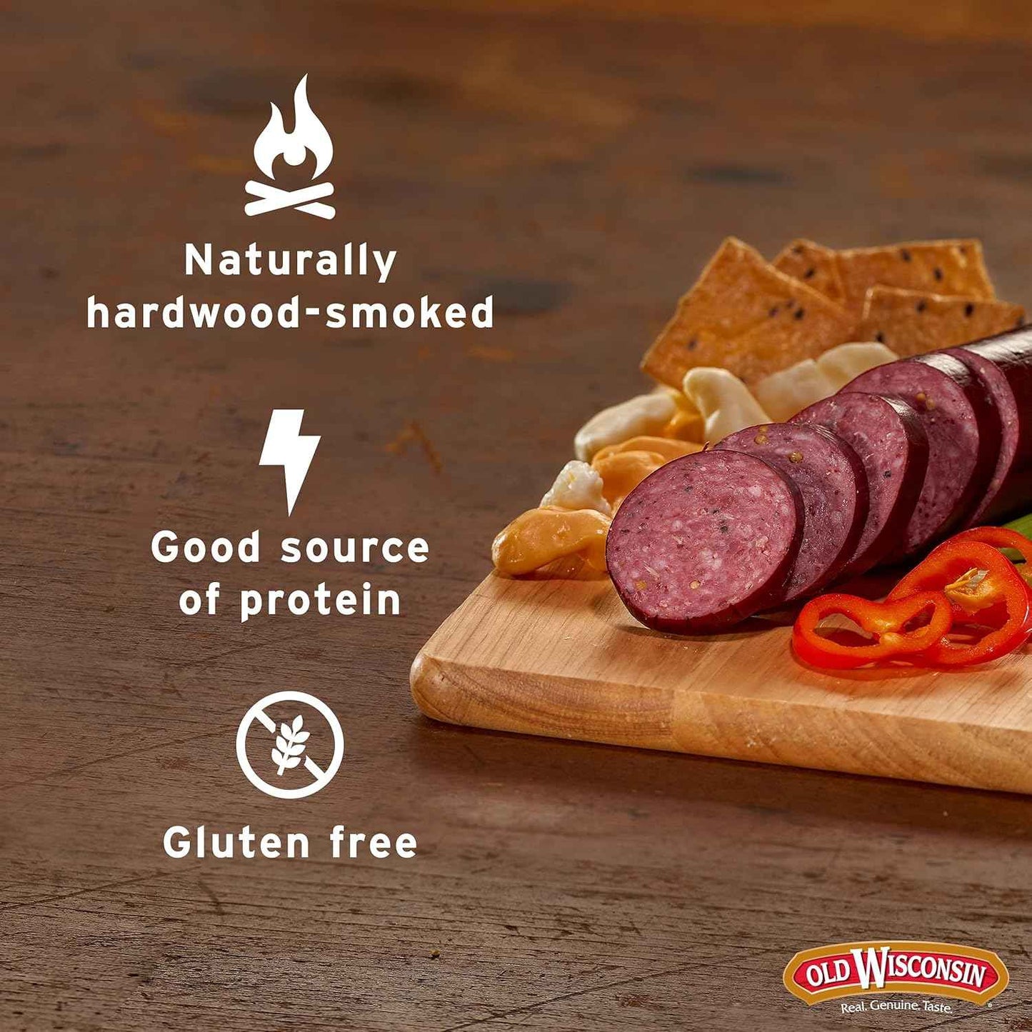 Old Wisconsin Premium Summer Sausage, 100% Natural Meat, Charcuterie, Ready to Eat, High Protein, Low Carb, Keto, Gluten Free, Original Flavor