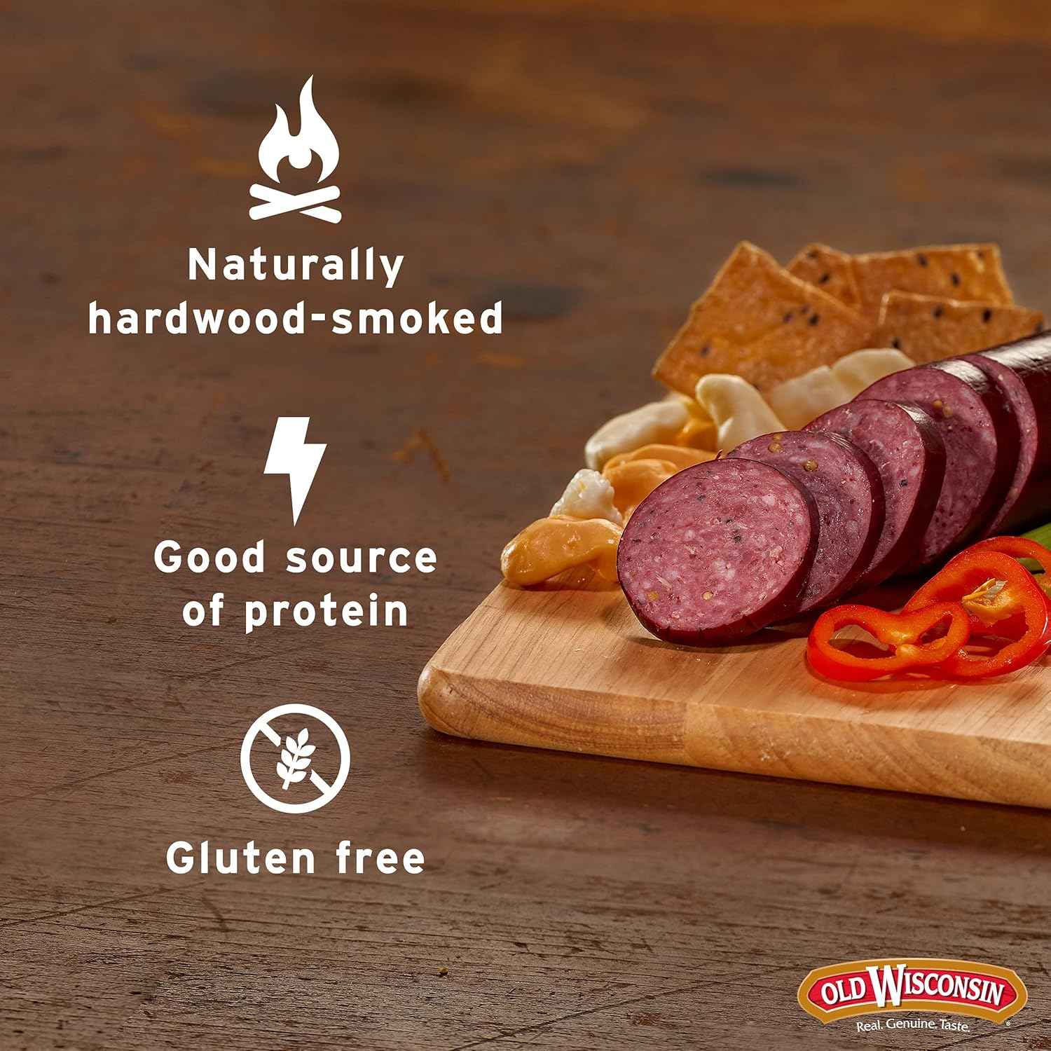 Old Wisconsin Premium Summer Sausage, 100% Natural Meat, Charcuterie, Ready to Eat, High Protein, Low Carb, Keto, Gluten Free, Original Flavor
