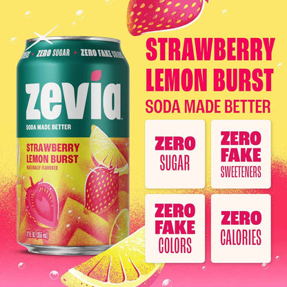 Zevia Zero Sugar Soda – Naturally Sweetened, Zero Calorie Sugar Free Soda - Non-GMO Project Verified, Gluten-Free, Vegan