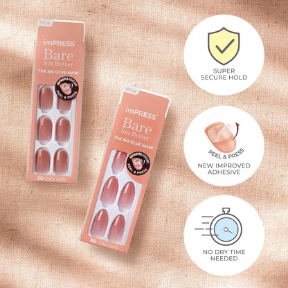 KISS_imPRESS_No_Glue_Mani_Press_On_Nails,_Bare_but_Better,_'Instinct',_Pink,_Short_Size,_Squoval_Shape,_Includes_30_Nails,_Prep_Pad,_Instructions_Sheet,_1_Manicure_Stick,_1_Mini_File