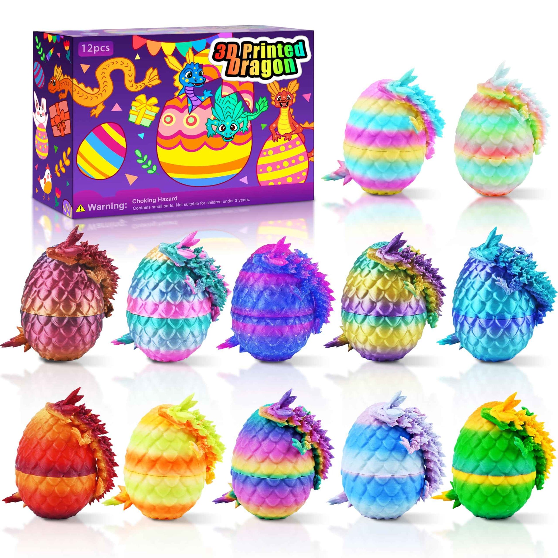 Easter 3D Printed Dragon Eggs, Prefilled Easter Dragon Egg with Dragon Toy for Basket Stuffers, Goodie Bag Fillers, Easter Egg Hunt, Unique Easter Basket Essentials for Kids
