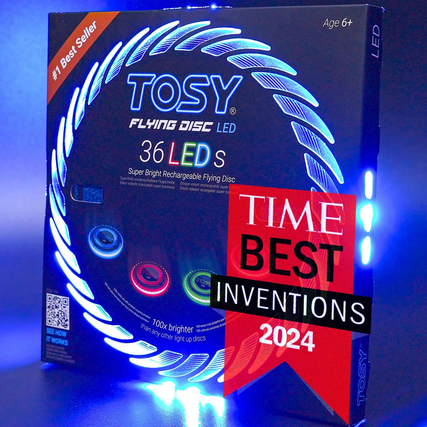 TOSY Flying Disc - 108 RGB Multicolor or 36 Monocolor LEDs, Super Bright, Smart Modes, Easter Basket Stuffers Gift, Camping Toy for Kid/Teen/Adult, Auto Light Up, Rechargeable, Waterproof, 175g