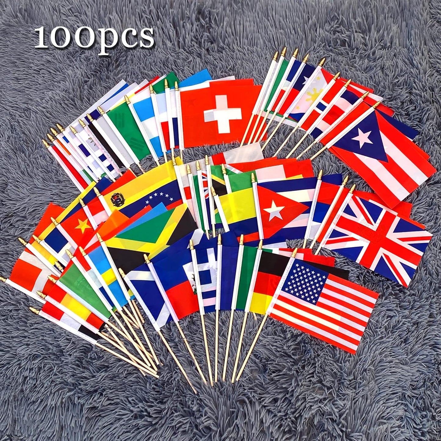 100_Countries_International_World_Flags_on_Wooden_Stick_Small_Mini_Hand_Held_Flags_for_Sports_Events,International_Festival,5x8_Inch