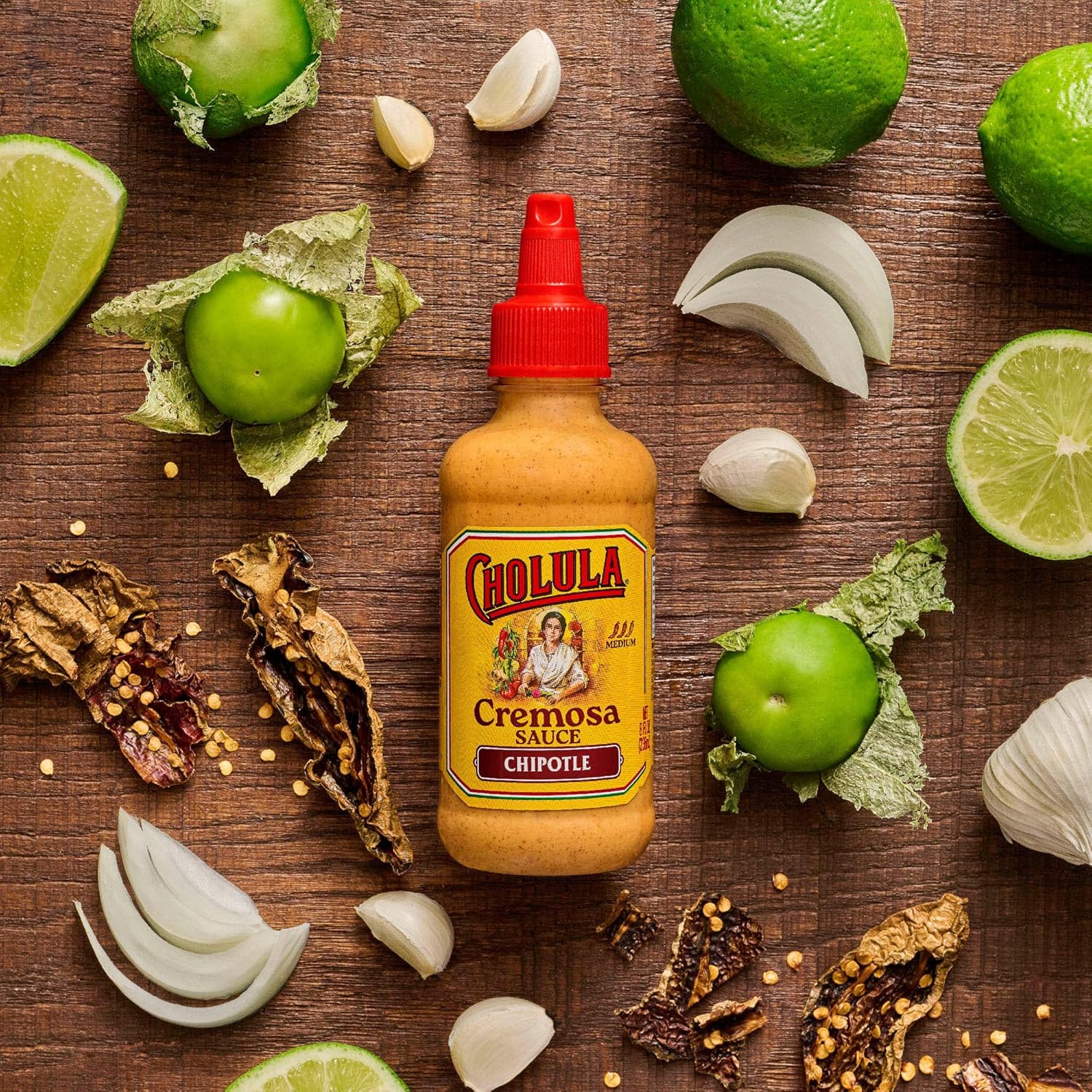 Cholula_Cremosa_Sauce,_Chipotle,_Medium_Heat,_Creamy,_Smoky,_Squeezable_Topping_For_Elotes,_Tacos,_Soup,_Tostadas,_Nachos_and_More,_8_fl_oz