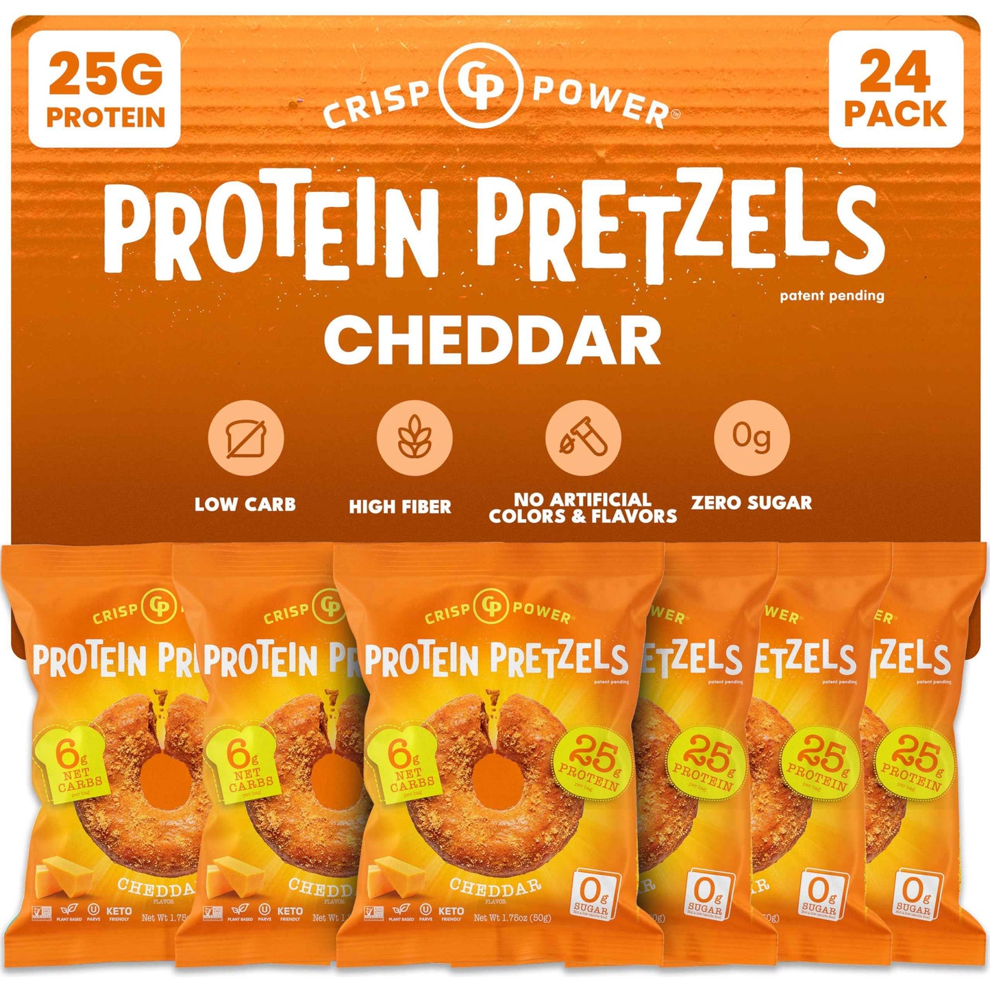 CRISP POWER Protein Pretzels, Variety Pack With Sea Salt, Sesame, & Everything, Up To 28G Protein, High Protein Snack, High Fiber, Low Carb Crunchy Pretzel Snacks, No Added Sugar, 1.75 oz Bags, 6 Pack, Vegan, Keto