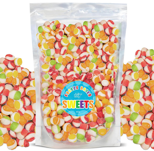Freeze_Dried_Candy_Gourmet_Crunch_Candies_12oz_Bag_Pouch_Assorted_Cherry_Strawberry_Lemon_Lime_Orange_Original_Rainbow_Fruity_Flavor_Ideal_Gift_Snack